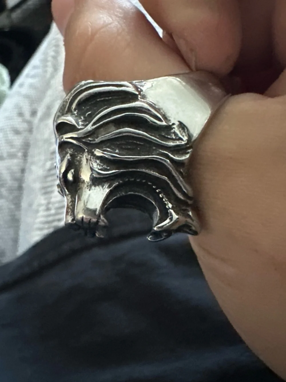 Sterling Silver Lion Head Statement Ring - Men